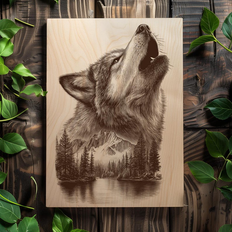 Howling Wolf Engraving PNG | Mountain Forest Wood Art | Wilderness ...