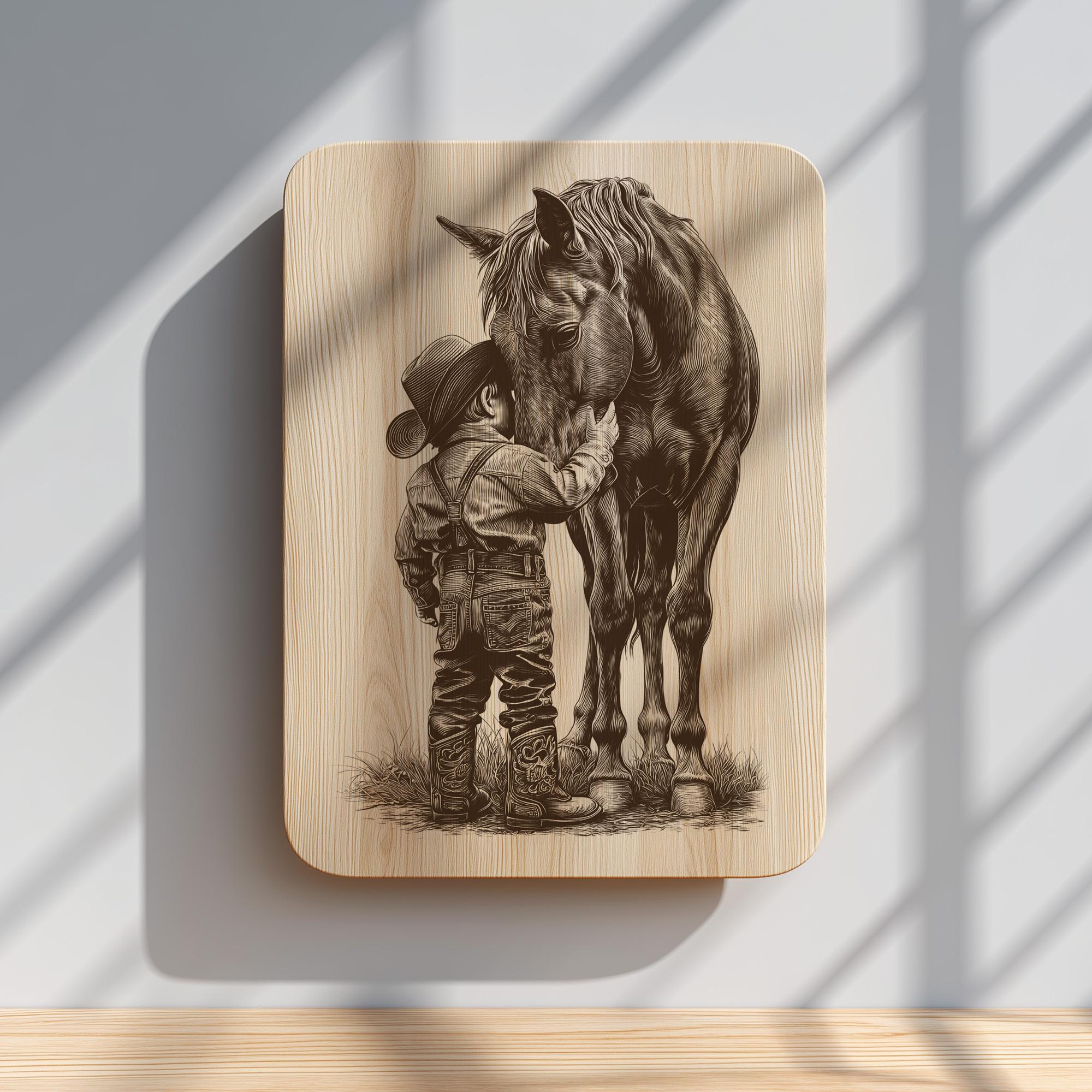 Little Cowboy and Horse PNG | Rustic Western Engraving Art | Country ...
