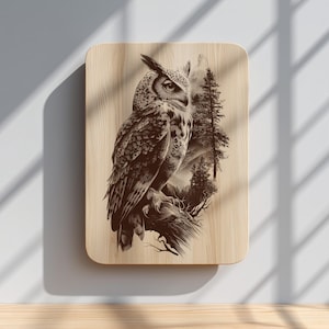 Engraving-ready PNG of wise owl with wilderness vibes