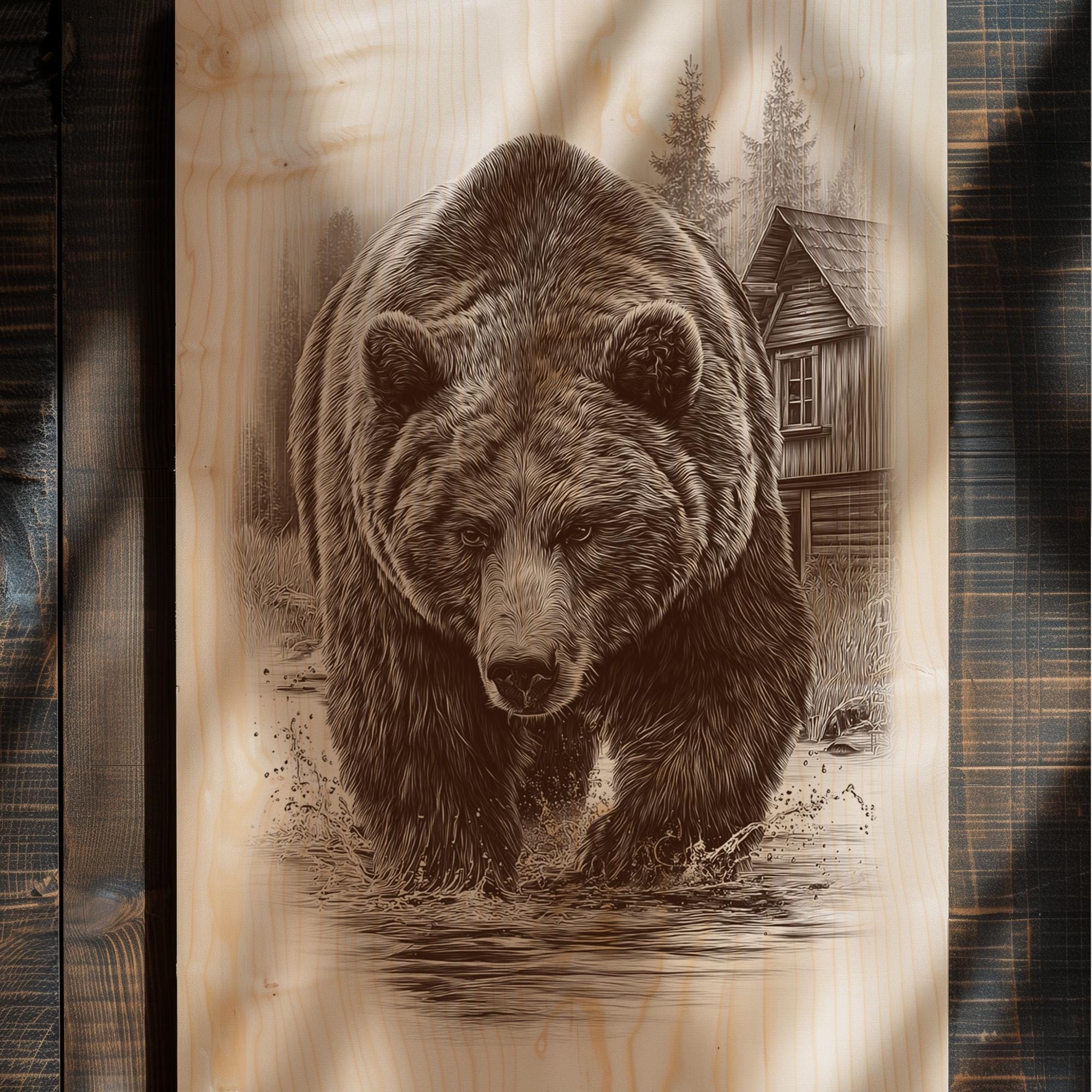 Grizzly Bear Front View Engraving PNG | Bold Wildlife Laser & CNC