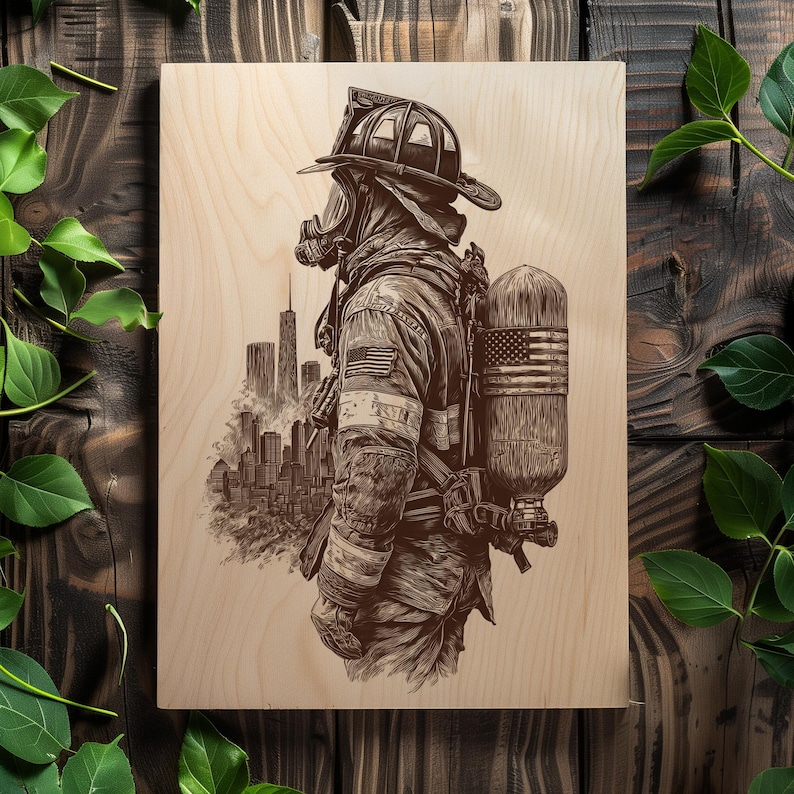 Firefighter City Tribute Engraving PNG | Urban Hero Fireman Art | First ...