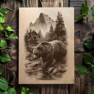 Cabin-themed wildlife PNG for CNC projects, Bear artwork for rustic home wall decor