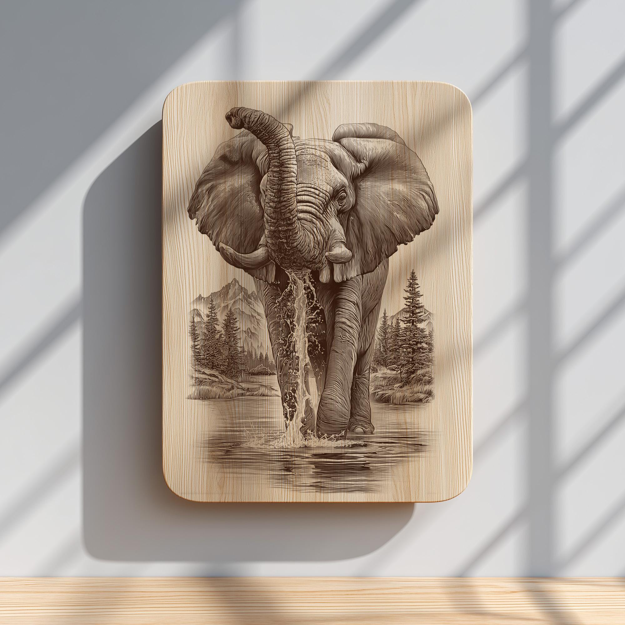 Elephant Splashing Water Engraving PNG | Powerful Wildlife Wall Art ...