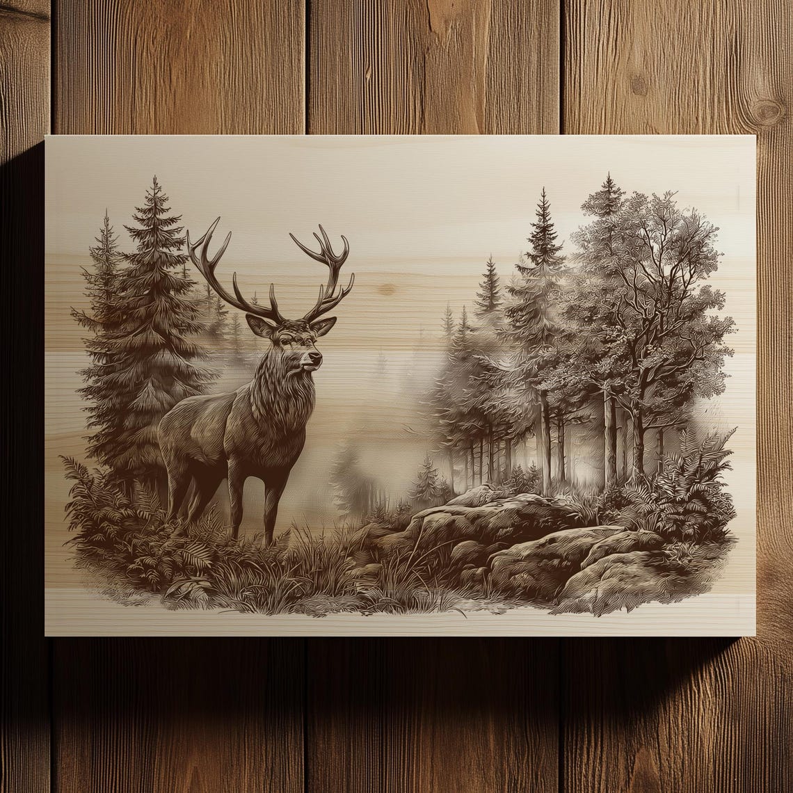 Forest Deer Engraving PNG | Majestic Wildlife Totem Art | Rustic Laser ...