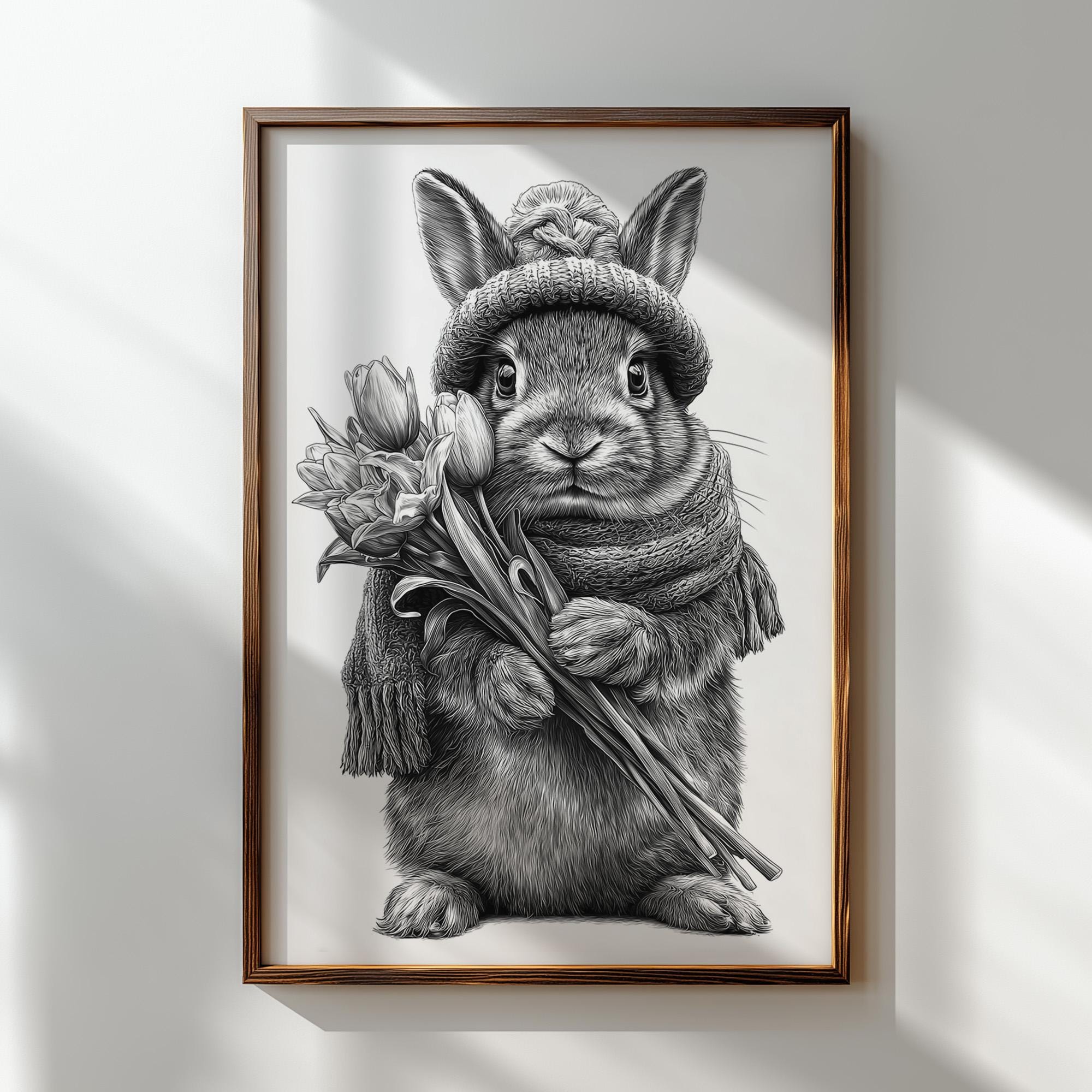 Rabbit Engraved Cute Bunny Engraving PNG | Rabbit With Flowers Laser Engraving Design ...