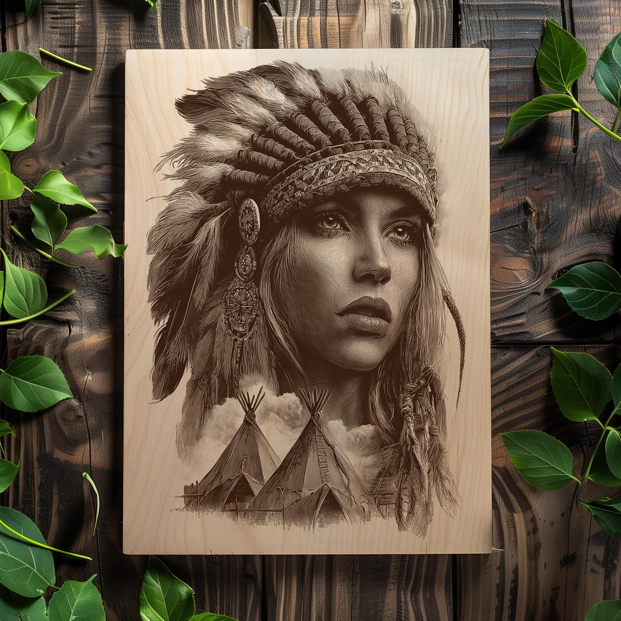 Tribal Woman Engraving PNG | Feather Headdress Wood Art | Heritage ...