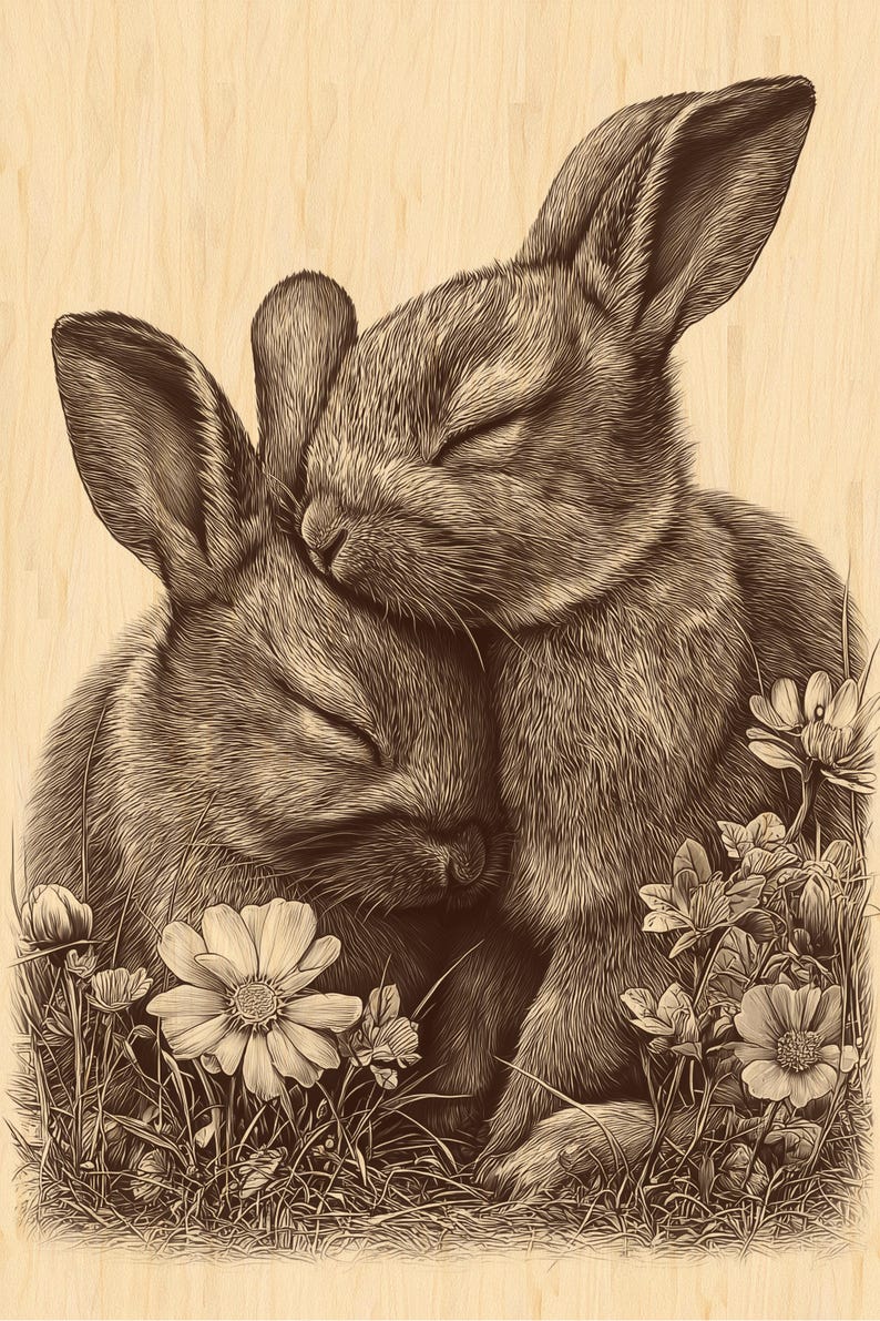 Rabbit Engraved Rabbit Pair Engraving PNG | Cute Bunny Couple Laser Engraving Design ...