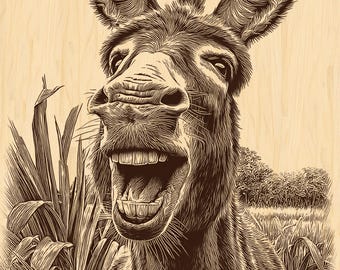 Laughing Donkey Engraving PNG | Funny Farmhouse Wall Art | Rustic Country Decor | Laser-Ready Wood Engraving File