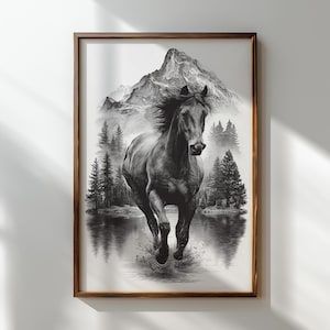 Rustic cowboy horse mountain engraving design.
Wild horse freedom rustic engraving file.