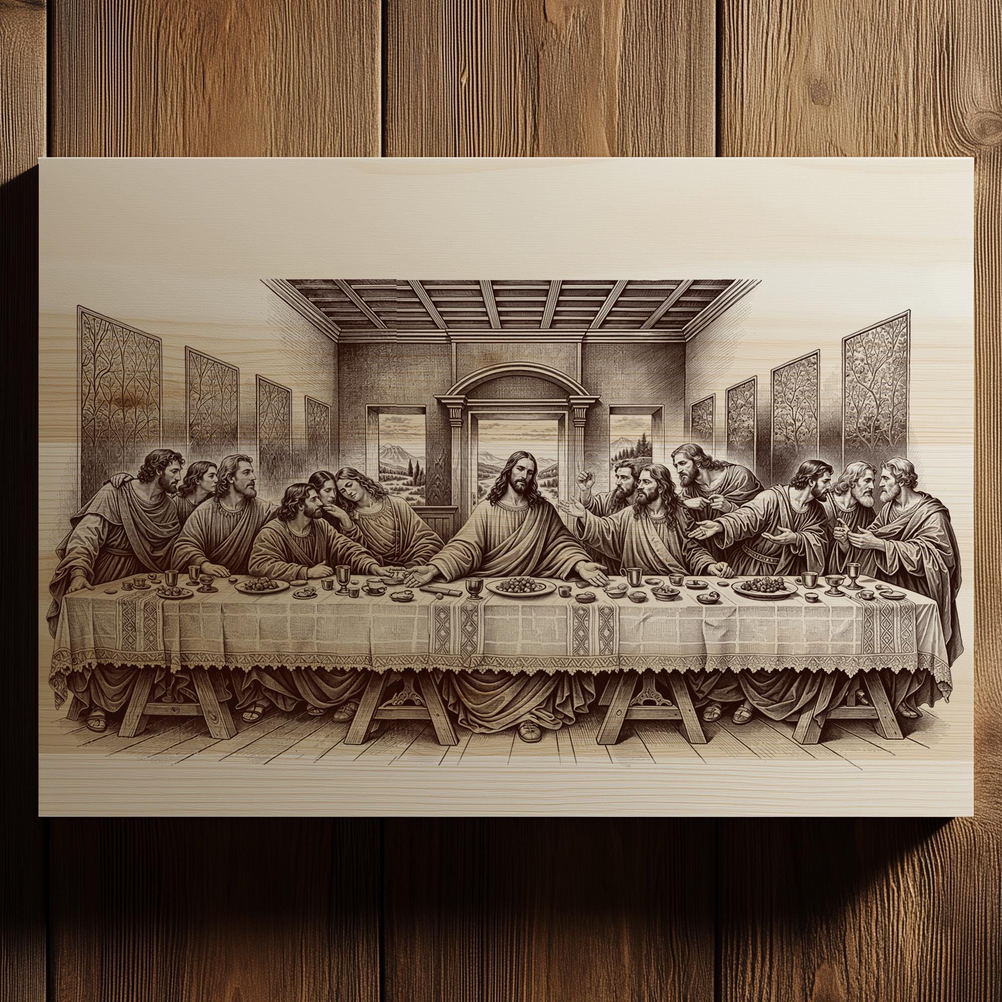 Rustic Last Supper The Last Supper Engraving PNG | Christian Wall Art | Jesus and Apostles ...