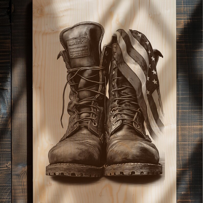 Military Boots With American Flag | Veteran Tribute Engraving PNG ...