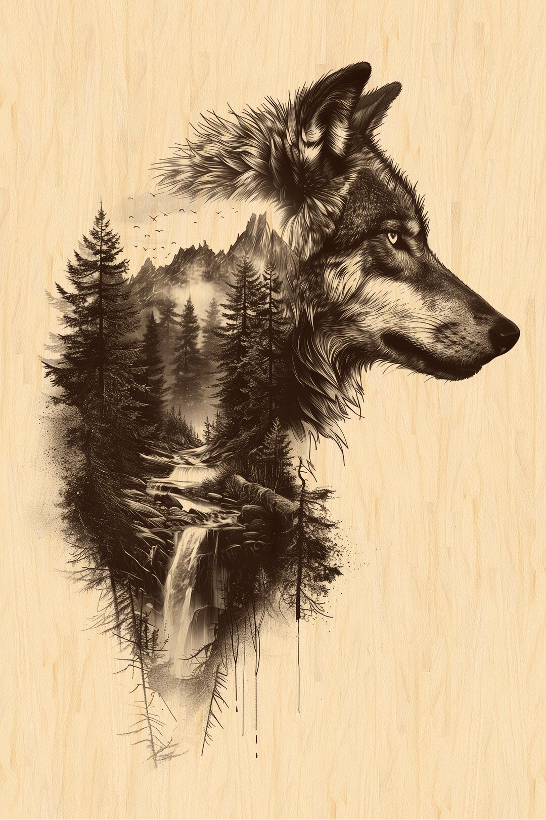 Wolf Spirit Double Exposure PNG | Forest Mountain Waterfall Wildlife ...