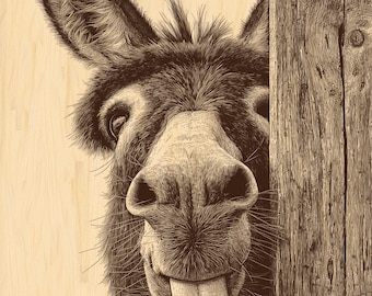 Funny Donkey Peekaboo Wood Engraving PNG, Donkey Laser Engrave File, Farm Animal Engraving Design, Glowforge Xtool CNC Ready