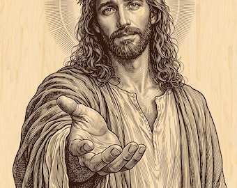 Jesus Open Hand Engraving PNG | Christian Faith Wall Art Laser Engraving File | Religious Gift Design | Bible Art CNC Wood Engraving
