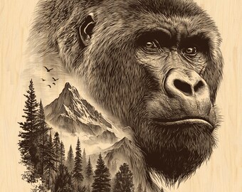 Gorilla Mountain PNG | Primal Strength Double Exposure Art | Laser