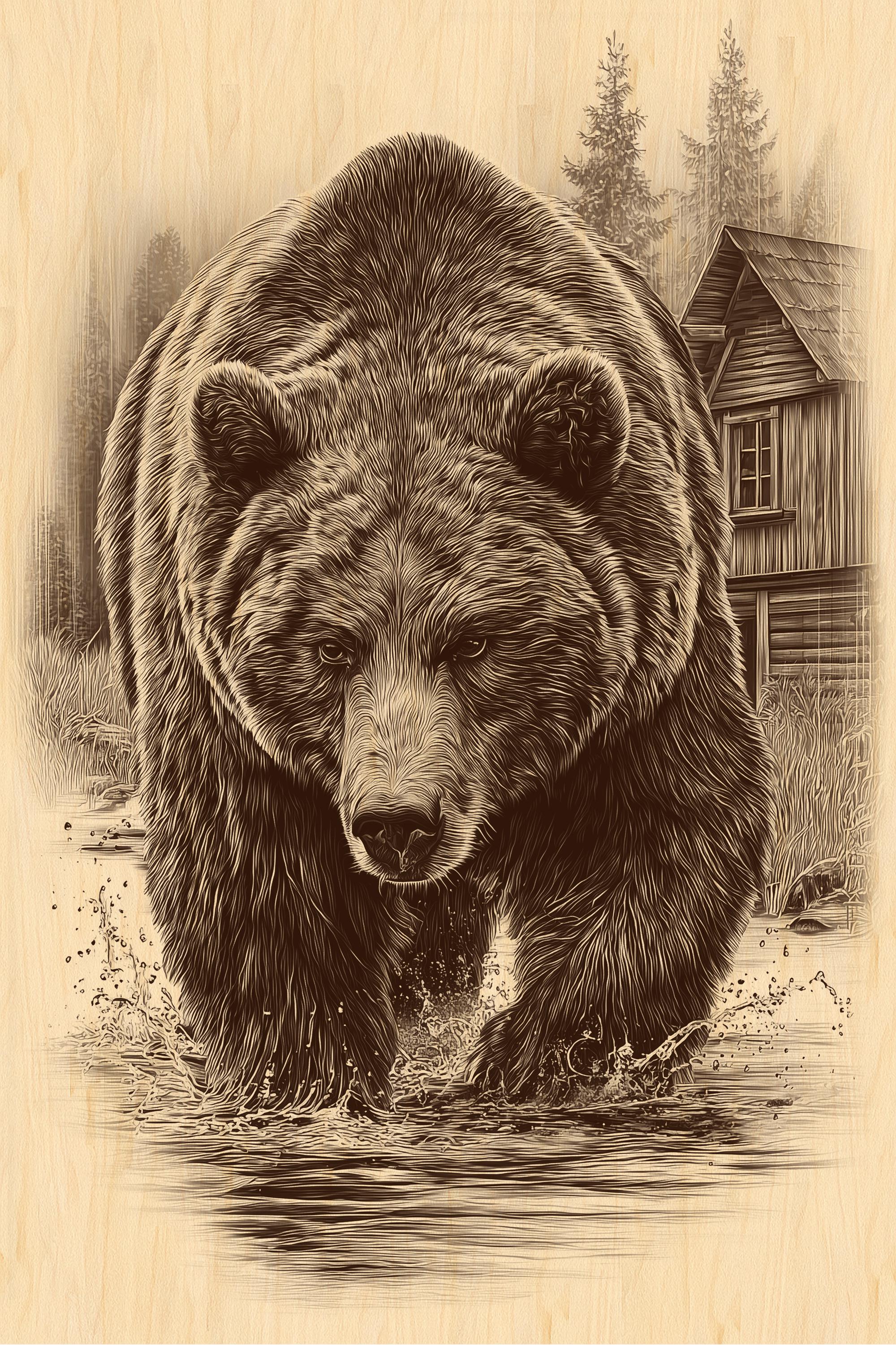 Grizzly Bear Front View Engraving PNG | Bold Wildlife Laser & CNC