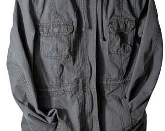 Old Navy Canvas Jacket Hooded Gray - Large - Drawstring
