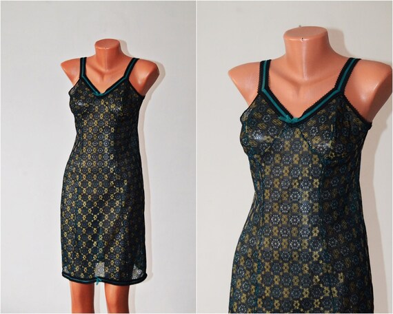 Long Camisole Short Nightdress size S M Black Lace