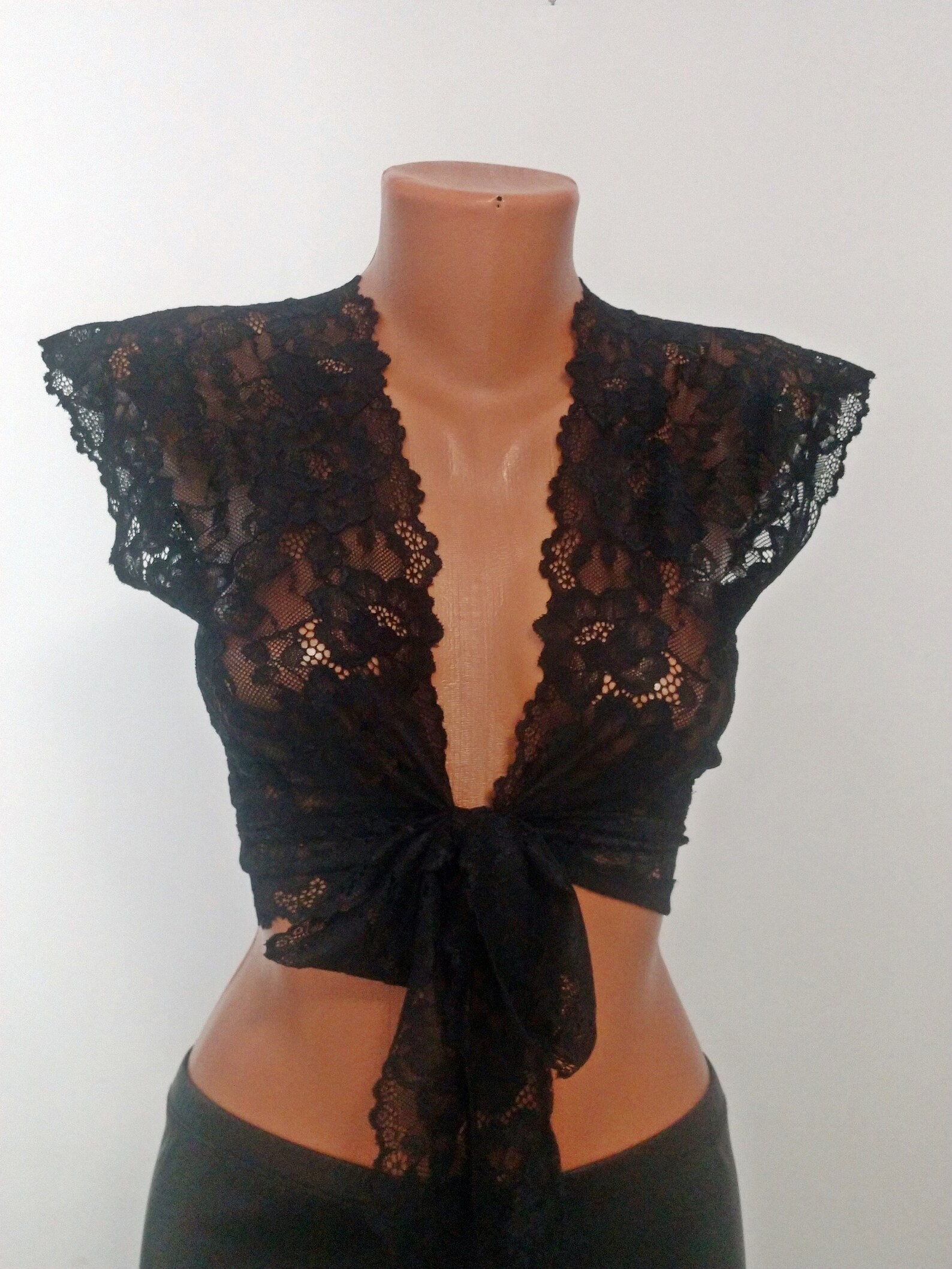 Black Lace Bralette Backless Crop Top Stretch Blouse size S M | Etsy