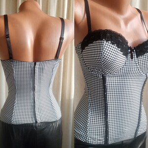 Nero Bianco Check Sexy Imbottito Disossamento Bustier taglia L 95C 36C 80C Vintage Donna Plaid Lingerie Corsetto di Pizzo Classico Reggiseno