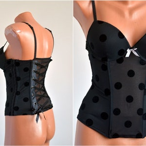Bustino imbottito sexy nero taglia M 90B 34B 75B Corsetto in pizzo vintage da donna in velluto Lingerie classico reggiseno nero