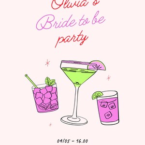 Bride to Be Party Invitation – Cocktail Theme – Editable Canva Template