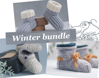 KNITTING PATTERN bundle for knitted winter baby booties / baby slippers / baby shoes