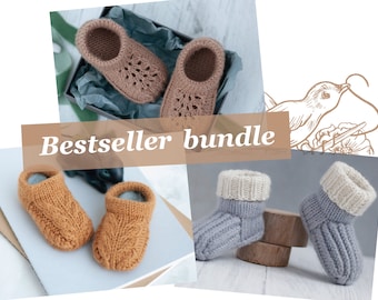 KNITTING PATTERN bundle for knitted baby booties / baby slippers / baby shoes