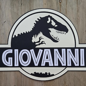Jurassic Park Birthday Party Wall sign, Jurassic World Door sign diecut cardstock door sign decoration, NOT Backdrop Size Black/Cream
