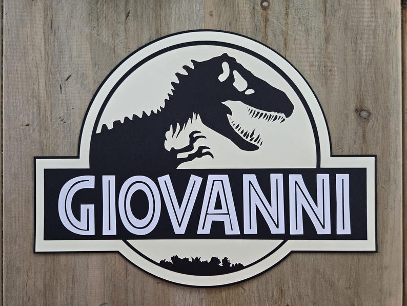 Jurassic Park Birthday Party Wall sign, Jurassic World Door sign diecut cardstock door sign decoration, NOT Backdrop Size Black/Cream