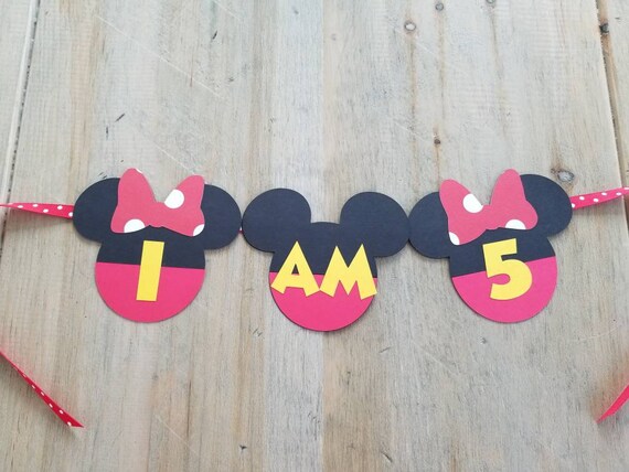 Mickey Mouse Banner I Am One Banner Minnie Mouse Chair Banner Diecut Cardstock
