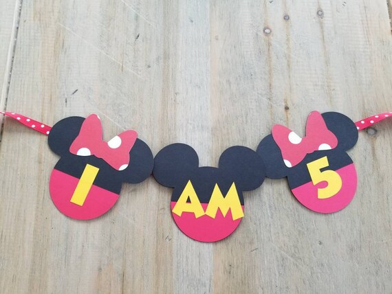 Mickey Mouse Banner I Am One Banner Minnie Mouse Chair Banner Diecut Cardstock