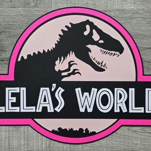 Jurassic Park Birthday Party Wall sign, Jurassic World Door sign diecut cardstock door sign decoration, NOT Backdrop Size Hot Pink/Lt.Pink