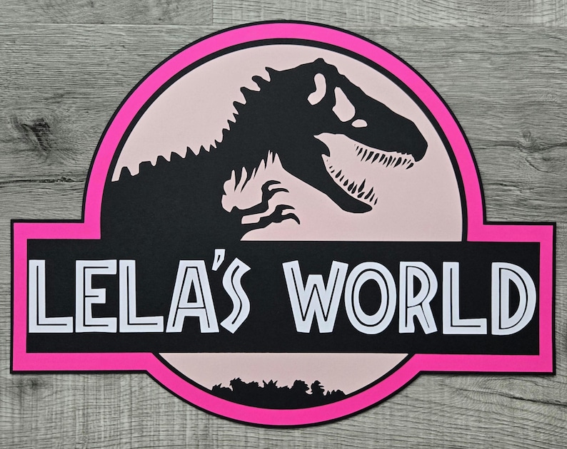 Jurassic Park Birthday Party Wall sign, Jurassic World Door sign diecut cardstock door sign decoration, NOT Backdrop Size Hot Pink/Lt.Pink