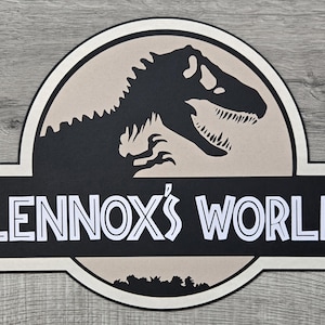 Jurassic Park Birthday Party Wall sign, Jurassic World Door sign diecut cardstock door sign decoration, NOT Backdrop Size Black/Beige