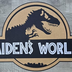 Jurassic Park Birthday Party Wall sign, Jurassic World Door sign diecut cardstock door sign decoration, NOT Backdrop Size Black/Lt.Brown