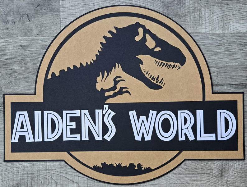 Jurassic Park Birthday Party Wall sign, Jurassic World Door sign diecut cardstock door sign decoration, NOT Backdrop Size Black/Lt.Brown