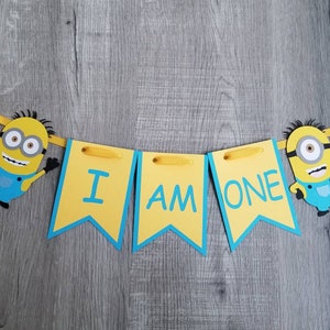 Minion Birthday banner, Minion highchair banner, Minion decorations diecut cardstock boy blue