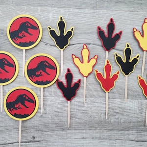 Jurassic Park Birthday, Jurassic World Cupcake Toppers diecut cardstock set of 12 choose color