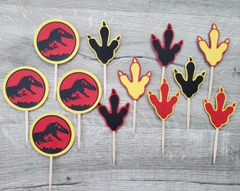 Jurassic Park Birthday, Jurassic World Cupcake Toppers diecut cardstock set of 12 choose color