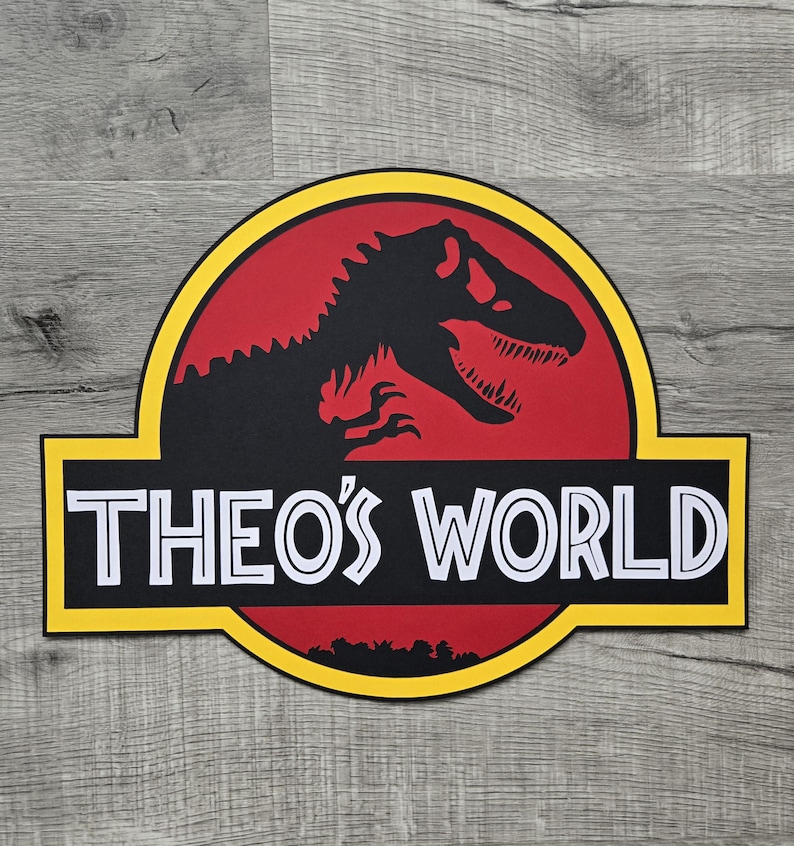 Jurassic Park Birthday Party Wall sign, Jurassic World Door sign diecut cardstock door sign decoration, NOT Backdrop Size Red and yellow