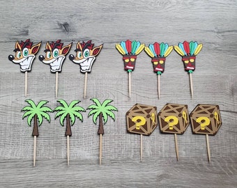 Crash Bandicoot cupcake toppers, Crash Bandicoot birthday decorations set of 12