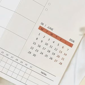 Pegatinas minimalistas de calendario Washi 2026 / Pegatinas semitransparentes para planificador mensual