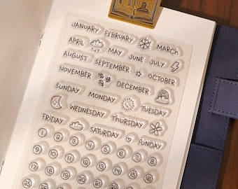Calendar Weather Clear Stamp | Week Month Day Date Transparent Rubber Stamps | Bullet Journal Planner Accessories Journaling Supplies