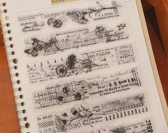 Vintage Botanical Clear Clear Stamp | Hand-Drawn Plants Transparent Rubber Stamps | Journaling Planner Craft DIY