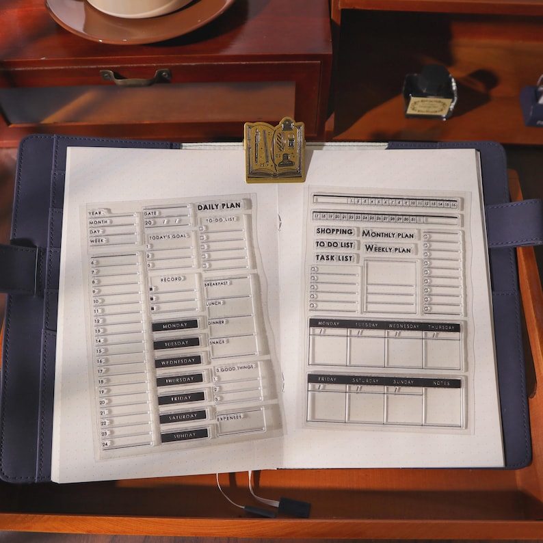 All-in-One Time Management Clear Stamp | Daily Plan, Timeline, Checklist, Meal Plan, Header Transparent Stamps image 1
