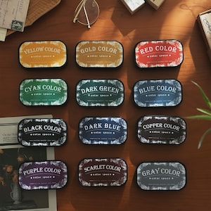 Almohadilla de tinta vintage de 12 colores para sellos grandes / Secado rápido a base de agua para estampación de detalles finos / Sello vintage / Almohadilla de tinta para sellos de goma DIY
