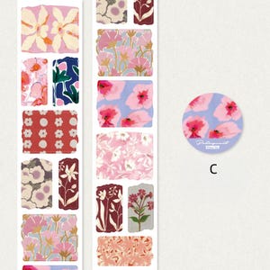May include: A selection of floral stickers in diverse shapes and sizes. The stickers showcase pink, red, and purple flowers on a white backdrop. A circular sticker with the word "Palimpsest" is also present.