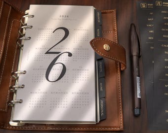 Printed Minimalist 2026 Calendar Dashboard Inserts | 6 Ring Binder Inserts | A5 Personal A7 M5 Size Refills | 2026 Planner Essentials