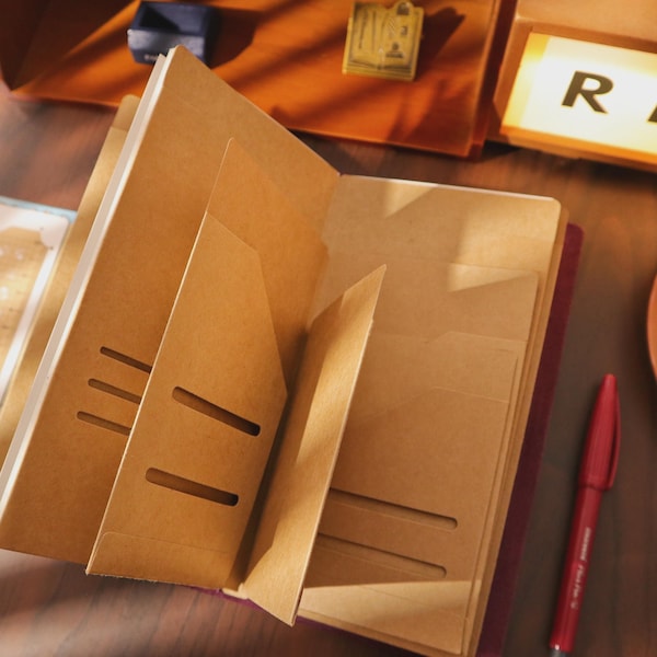 Carpeta de archivo Kraft para diario de viaje / Organizador TN / Tarjetero / Pasaporte estándar tamaño A5 / Accesorios esenciales para diario TN